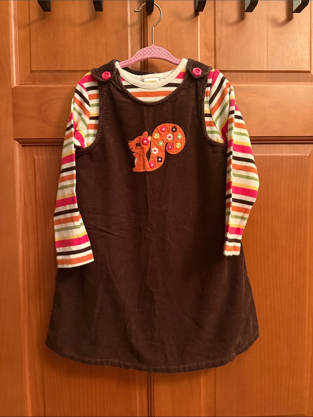 Gymboree Brown Corduroy Pinafore with Striped Long-Sleeve Top